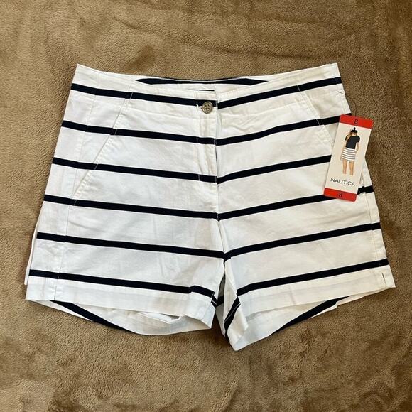 Nautica Pants - Nautica Cotton Stretch Twill Shorts White with‎  Blue Stripes Women's Size 8 NWT